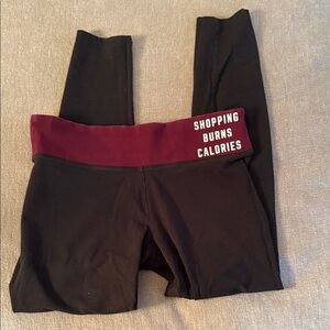 Y2K Victoria's Secret Black Leggings with Burgundy Waistband